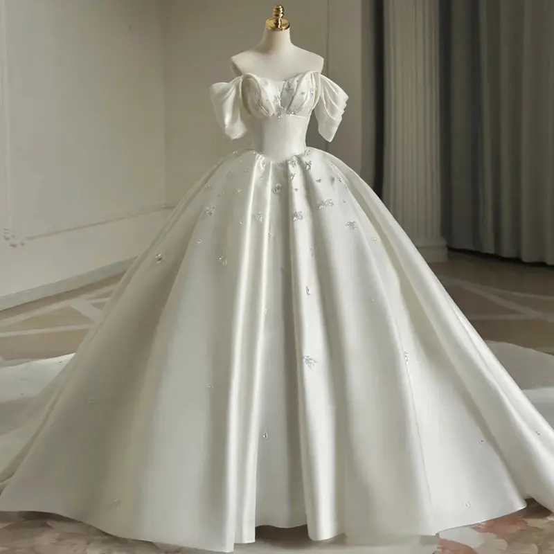 Heavy Beaded Wedding Dress Bridal Gown Custom made Crystals Illusion Back  Crepe | eBay